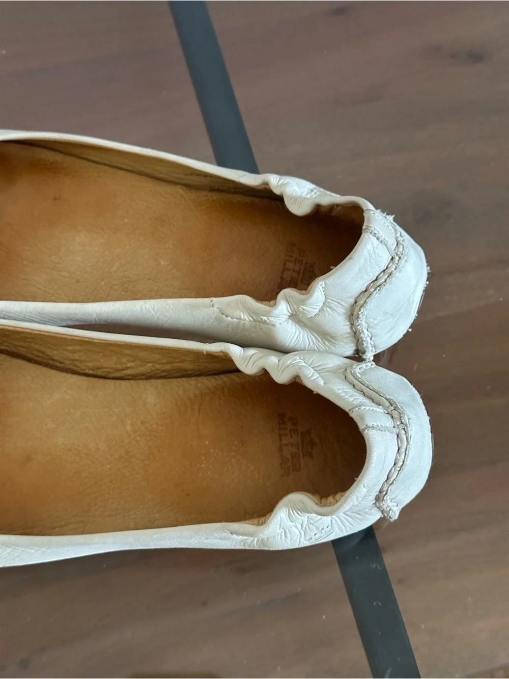 Peter Millar Dana Beige Lizard Cap Toe Ballet Flats Leather Made in Brazil